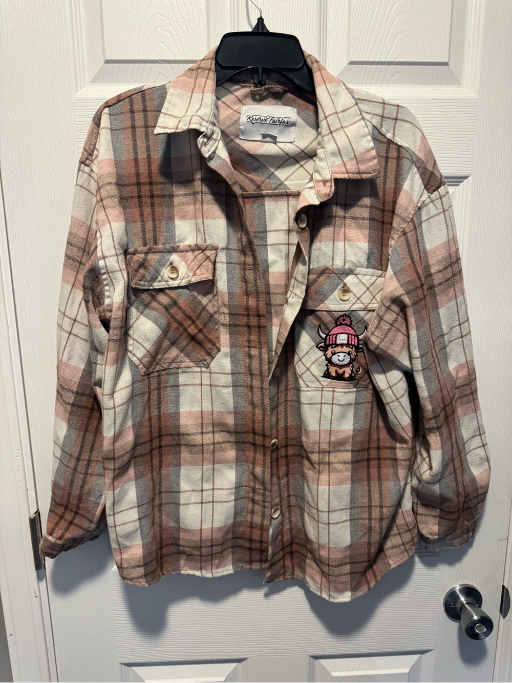 Plush Plaid Button-Up Shirt Jacket in Pink and Brown